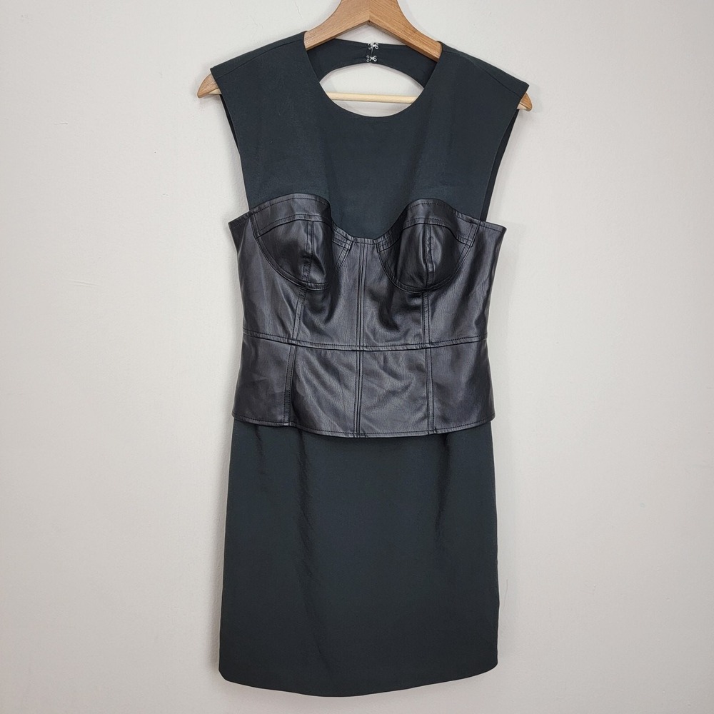Anthropologie Maeve Faux Leather Corset Black Dress Women's Size 2